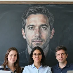stunning teacher at blackboard portrait. realistic, symmetrical face. art by mark brooks, julie bell, arian mark, tony sandoval