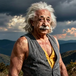colorful photograph of muscular albert einstein