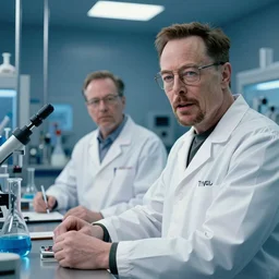 a still from breaking bad of elon musk and walter white in a blue meth laboratory, 8k