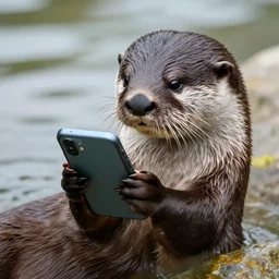 an otter using an android phone