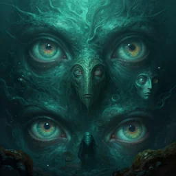 epic professional digital art of hungry eyes, ambient teal light, painted, mysterious, closeup cinematic underwater life scene, eerie, mythic, detailed, intricate, grand, leesha hannigan, wayne haag, reyna rochin, ignacio fernandez rios, mark ryden, van herpen, artstation, cgsociety, epic, stunning, gorgeous, wow wow detail