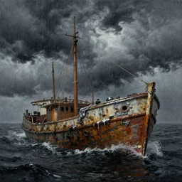 3 d, rain, ocean storm, old boat, liquid hot metal and black water, poster art, high detail, intricate oil painting, multiple exposure, heaven mood, hyperrealism, 3 d, by tooth wu and wlop and beeple and greg rutkowski