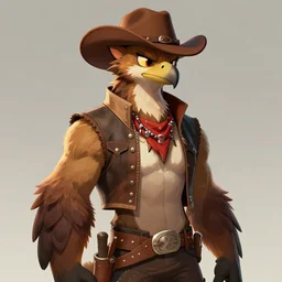 character portrait feature of the anthro male anthropomorphic buzzard fursona wearing cowboy outfit wild west desperado, character design stylized by charlie bowater, ross tran, artgerm, makoto shinkai, detailed, soft lighting, rendered in octane