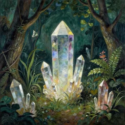 magical crystals grow in a secret garden, hidden away from the world by pablo picasso and gustave dore