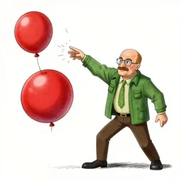 saul goodman throwing dart at red ballon, cartoon drawing