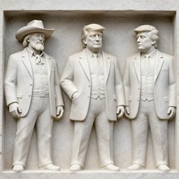 wyatt earp, doc holliday, donald trump and elon musk carved stone statues, engraved in stone, in the style of mount rushmore, visually stunning, cinematic, ultra realistic, hyper realism, 1 2 k, epic, octane render, unreal engine, vfx, maya