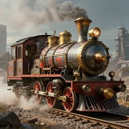 a steampunk train, digital art, hyperrealistic