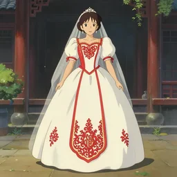a beautiful wedding dress, chinese style, ghibli style - n