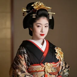 portrait of attractive japanese lady wearing regal ceremonial attire, intricate details, ultra - realistic, creative style