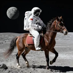 astronaut riding a horse on the moon