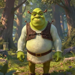 photo of shrek in a forest, 8k