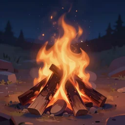 close up of a campfire in the night, digital art