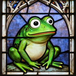 pepe the frog in medieval cathedral stained glass window