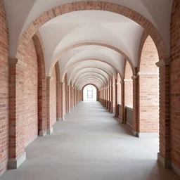 a long hallway with arches and brick walls, a computer rendering by may de montravel edwardes, shutterstock contest winner, bengal school of art, symmetrical, intricate patterns, global illumination
