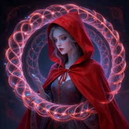 alterd carbon, red riding hood, mistress, dreamy ethereal vibe, neon, atmospheric, detailed, intricate render, fibbonacci, detailed illustration, hd, 4 k, digital art, overdetailed art, surrealistic, by greg rutkowski, by loish, laura sava, trending on artstation, deviantart