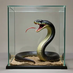 within a simple clear glass terrarium there resides a violent crow snake neck mutant viciously snaps at all who dare draw near its poisonous fangs and beak rene magritte h.r. giger Magali Villeneuve giorgio de chirico