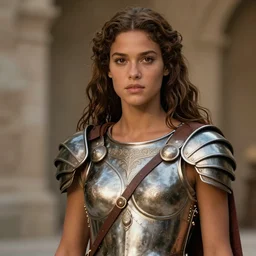 a young grace kelly as an amazon warrior, tall and beautiful with brown skin and long hair, dressed in hellenistic body armor, intricate, elegant, highly detailed, smooth, sharp focus, detailed face, art by ardian syaf