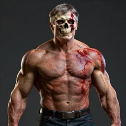 bill gates muscular and strong superhero with bloody skull, hyper detailed, digital art, trending in artstation, cinematic lighting, studio quality, smooth render, unreal engine 5 rendered, octane rendered, art style by klimt and nixeu and ian sprigger and wlop and krenz cushart.