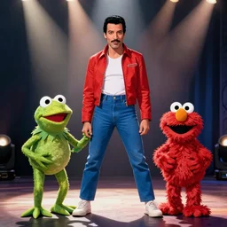 freddy mercury in sesame street with kermit the frog and elmo