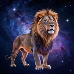 lion 🦁 in a galaxy made of stars, space, nebulas stars Dmt Psychedelic cosmos, cosmic, Hallucination, night sky; 8k, artstation, unreal engine, octane render, hdr, surrealistic, hyperrealism, glow, photorealistic, volumetric lighting, Dreamy, dynamic, mystical