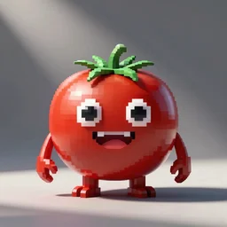 Tomato monster, photo-realistic, pixelart