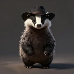 a badger with a hat, centered full body pose, zenith angle, shadowy area, dramatic lighting, concept art, digital painting, Unreal Engine 5, 8K, art by artgerm and Greg Rutkowski and Alphonse Mucha