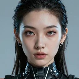 a portrait of a cyberpunk fashion female model, detailed, realistic eyes, symmetry features proportions, intricate facial details, cybertech wear, synthwave, award winning, trending in cgsociety artstation deviant art