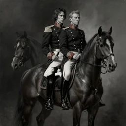 painting of adam driver and john oliver, riding horse, stoic, full body, military uniform, fantasy, intricate, elegant, beautiful, highly detailed, charcoal, centered, dark, smokey, digital painting, artstation, concept art, smooth, sharp focus, illustration, art by artgerm and greg rutkowski and alphonse mucha