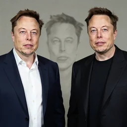 Medium shot portrait of Elon Musk by Gottfried Helnwein and Phil Hale