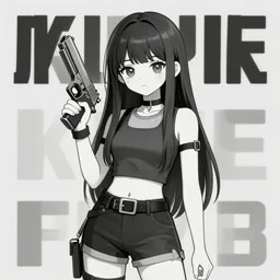 character poster of girl gang leader in modern streetwear holding a gun, long straight hair, grayscale, cute face, pretty face, anime by kuvshinov ilya, artgerm and greg rutkowski, 4 k, graphic design, adobe illustrator, behance, trending on artstation