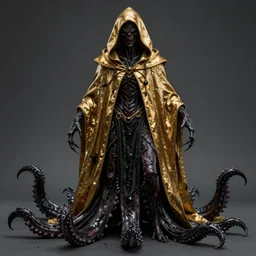 hastur, golden hood cape, dark toxic, black tentacles realistic art, realistic photo by horror H 576