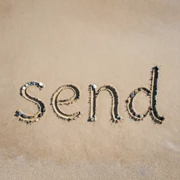 birds eye view of stones on a beach that spell the word : send