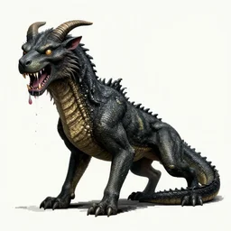 half Basilisk half Cerberus drooling hungrily, style of Codex Seraphinianus, troubling, unsettling, pixel sorting style. Highly detailed, cinematic, dramatic