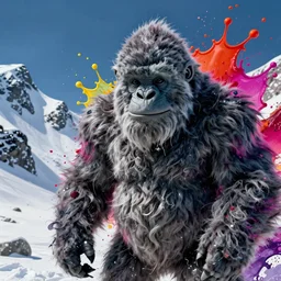 close up shot of a yeti on a snow covered mountainside by josan gonzalez splash art graphic design color splash high contrasting art, fantasy, highly detailed, art by greg rutkowski