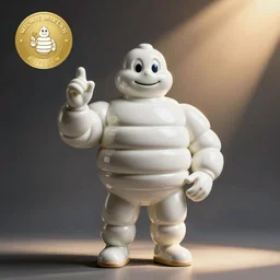 a porcelain model of the Michelin Man Bibendum, sculpture, photograph, studio lighting, product photography, advertising photography, pottery, figurine, octane render