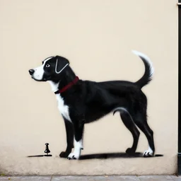 min pin dog graffiti street art by banksy