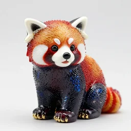 colorful, detailed jewel figurine depicting a stylized red panda, made by faberge. macro photography.