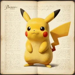 1 9 century anatomy of pikachu, menuscript, calligraphy, hyper realistic, surrealistic, intricate