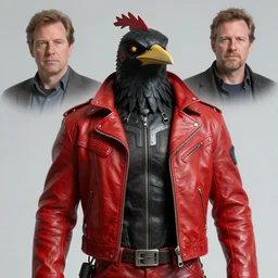 red gunpla droid kenku. anthropomorphic black bird head. torso. leather jacket, science fiction, portrait by donato giancola and greg rutkowski and wayne barlow. top all time r / imaginarycyberpunk.