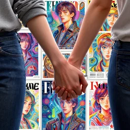 xray photoshoot of couple hand holding, colourful vfx art, art by hsiao - ron cheng & james jean - presented as magazine collage style, volumetric light, colourful, sharp, detailed, digital painting, illustration, illustration, magazine collage, highly detailed, intricate detail, unreal engine, octae render, pinterest, behance, art station