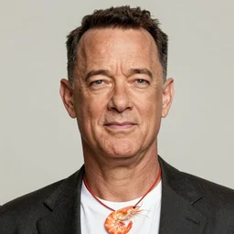 Tom hanks as forrest gump wearing a shrimp necklace, realistic face, digital art, in the style of Taeyoung Choi, amazing detail, artstation