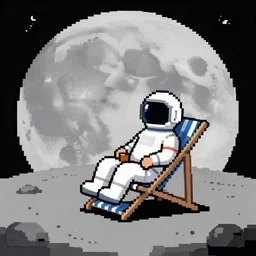 a space man sat on a beach chair on the moon, pixel art