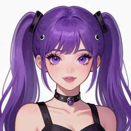 Purple cute beautiful woman with 5 spider eyes and side pigtails, amazing illustration art portrait