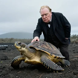 An aghast Winston Churchill discovers the first turtle ever in Galapagos, national geographic, BBC, XF IQ4, f/1.4, ISO 200, 1/160s, 8K, RAW, unedited