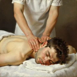 portrait of a man getting a massage, oil on canvas painting by william sidney mount, trending on artstation
