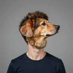 a perfect hyperbolic projection of a man after his head has been replaced by that of a dog