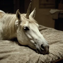 a film still from the godfather scene where a unicorn head is discovered in the bed.