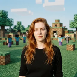 minecraft village, portrait, by annie liebovitz, 3 5 mm film