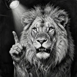 highly detailed black and white realistic painting of a beautiful lion, night club, harmony, beautiful face, rule of thirds, spotlight, hand gesture, expressive, passionate, by jenny saville, by greg rutkowski, by lucian freud, by jeremy mann, digital painting, charcoal