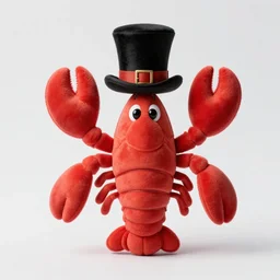 a lobster plushie wearing a top hat